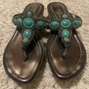 Rare Donald J Pliner Sandals. Turquoise stones & embellished w/ beads. Size 9